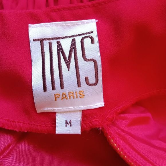 Tim's Paris 90s Red Formal Sheer Holiday Party Rhinestones Flowers Dress Small - Picture 10 of 11